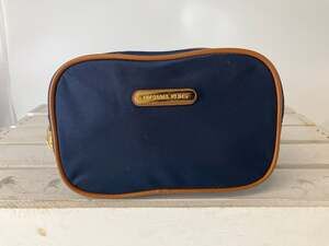 MICHAEL KORS, SMALL NAVY BLUE NYLON BROWN TRIM POUCH